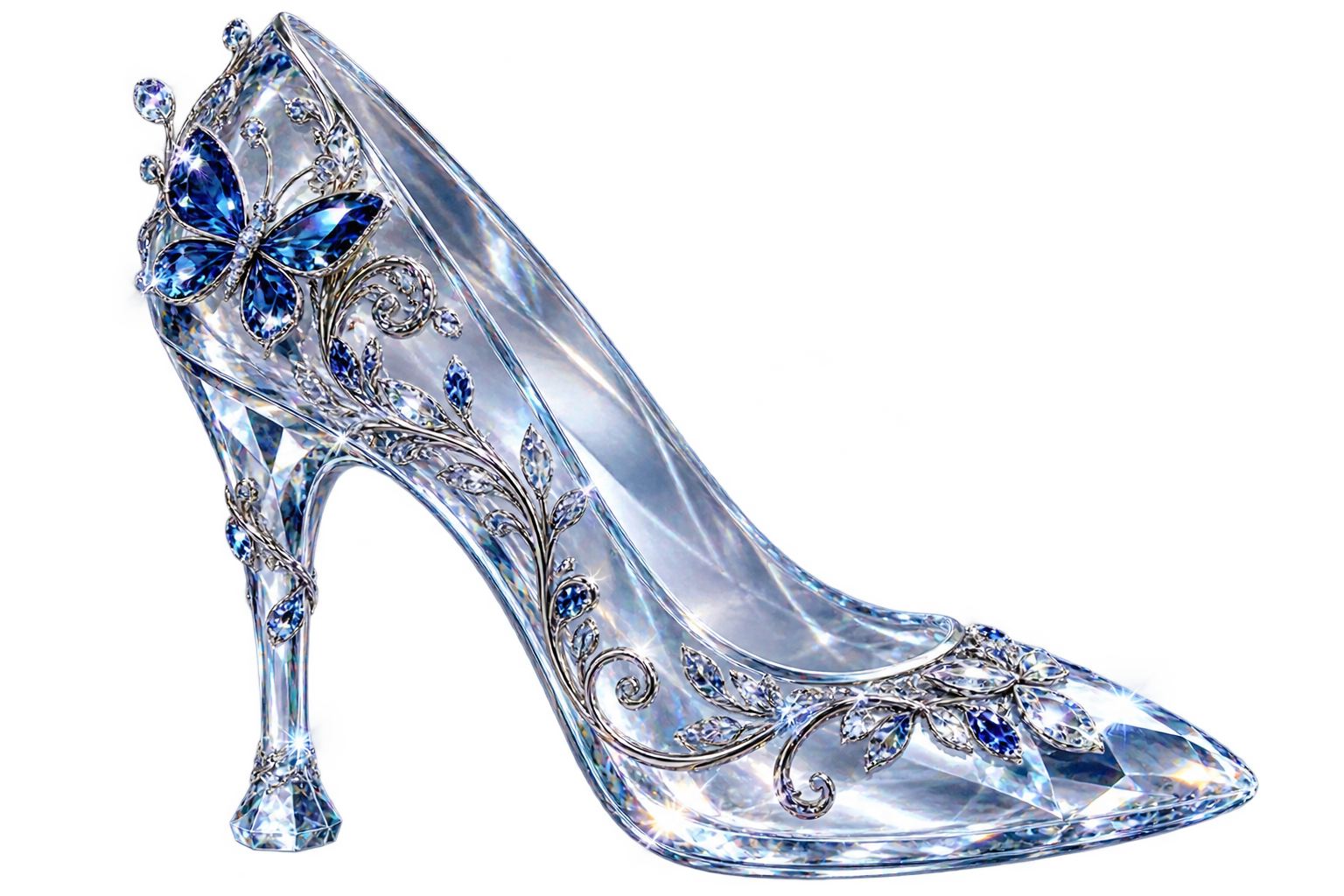 Zapatilla de cristal con mariposa azul