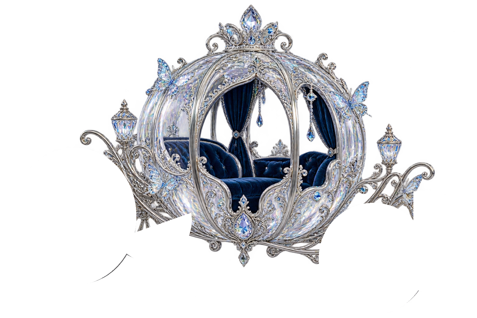 Carruaje de cristal con mariposas heladas